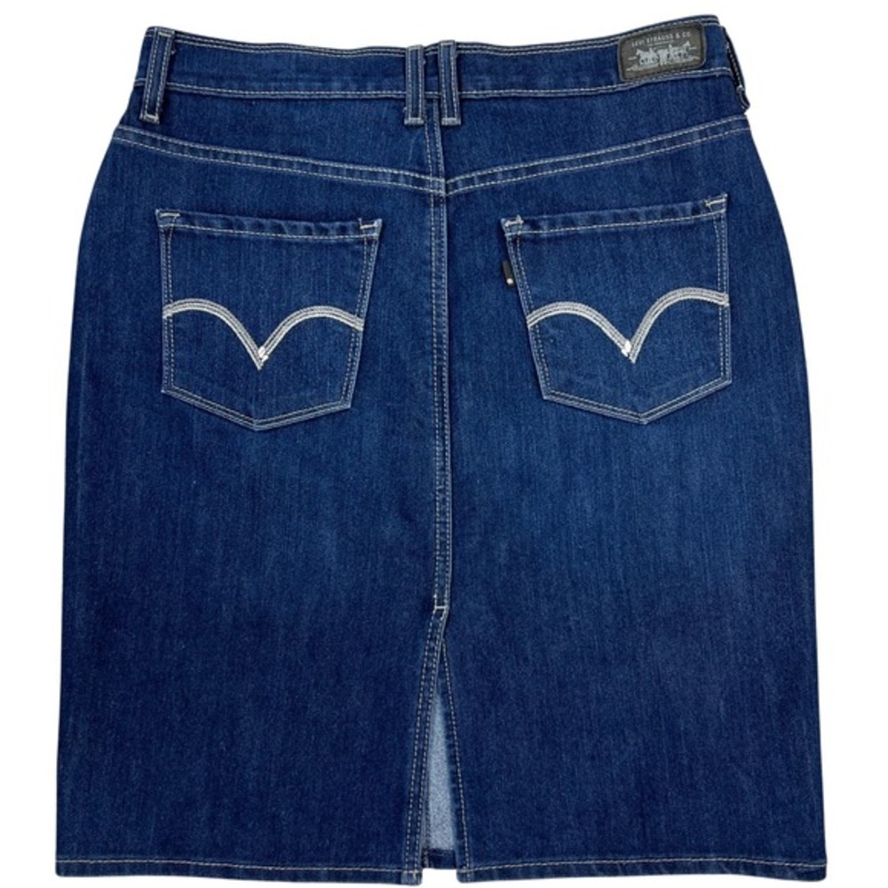 Levis Denim Jean Pencil Skirt Sz 8 Dark Wash Stretch 2010s Classic Trendy Grunge - Picture 2 of 11